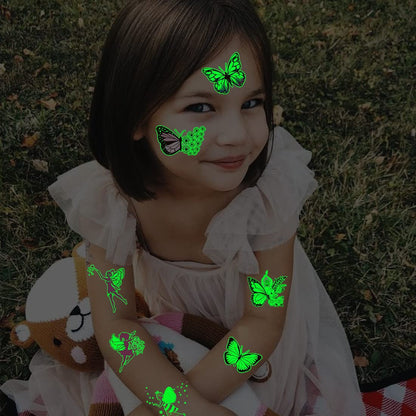 Charlent Tatuagens de Borboletas Luminosas para Crianças - Folhas de Tatuagens Temporárias de Borboletas e Fadas que Brilham no Escuro para Meninas