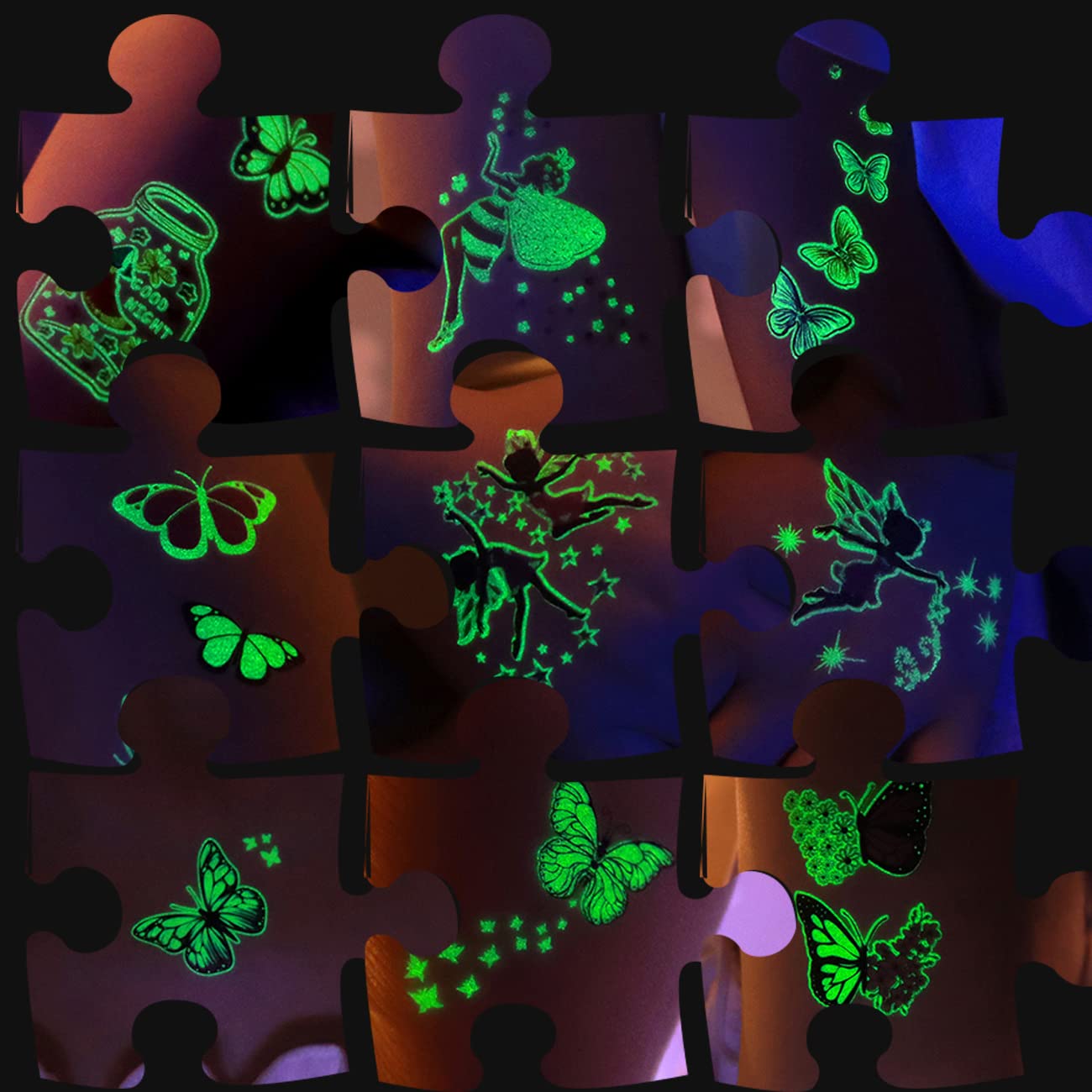 Charlent Tatuagens de Borboletas Luminosas para Crianças - Folhas de Tatuagens Temporárias de Borboletas e Fadas que Brilham no Escuro para Meninas