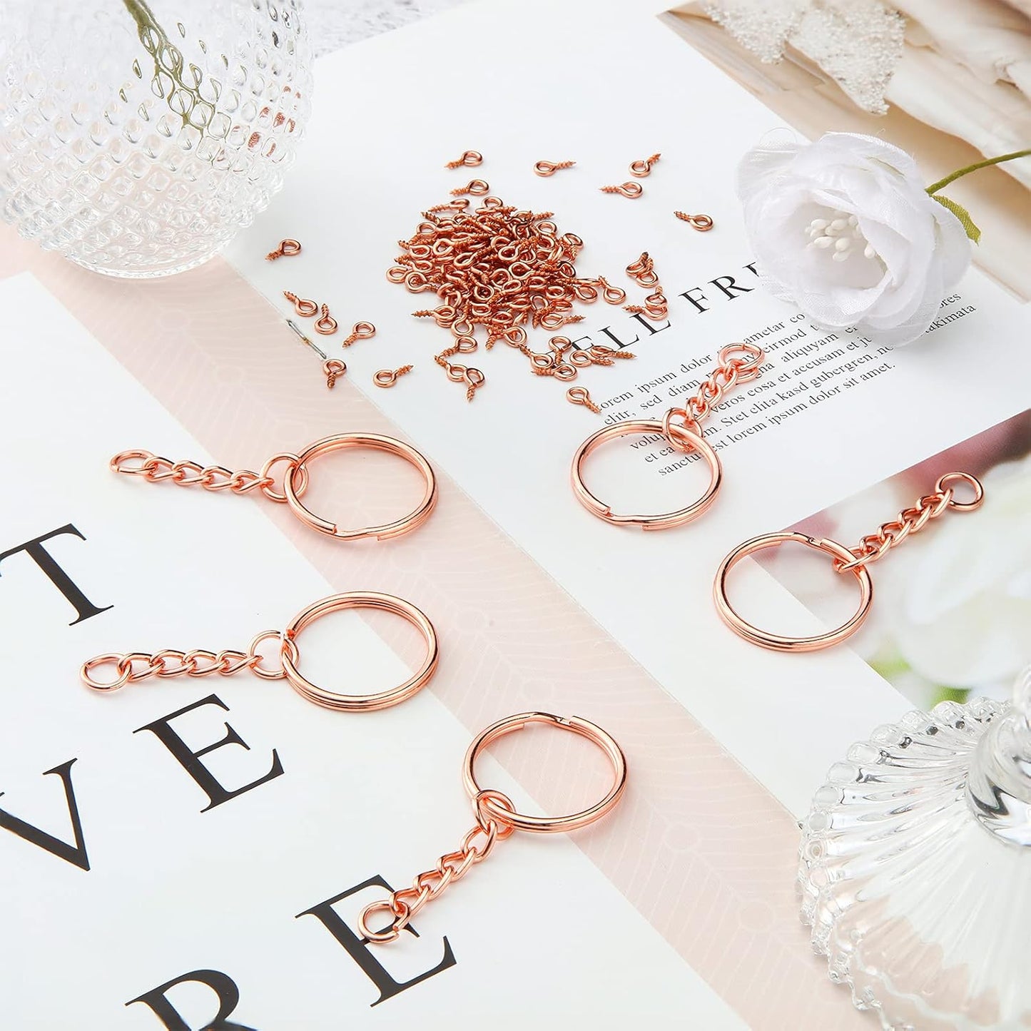 Hotop Peças De Porta-Chaves Para Artesanato 25 Mm, Ouro Rosa