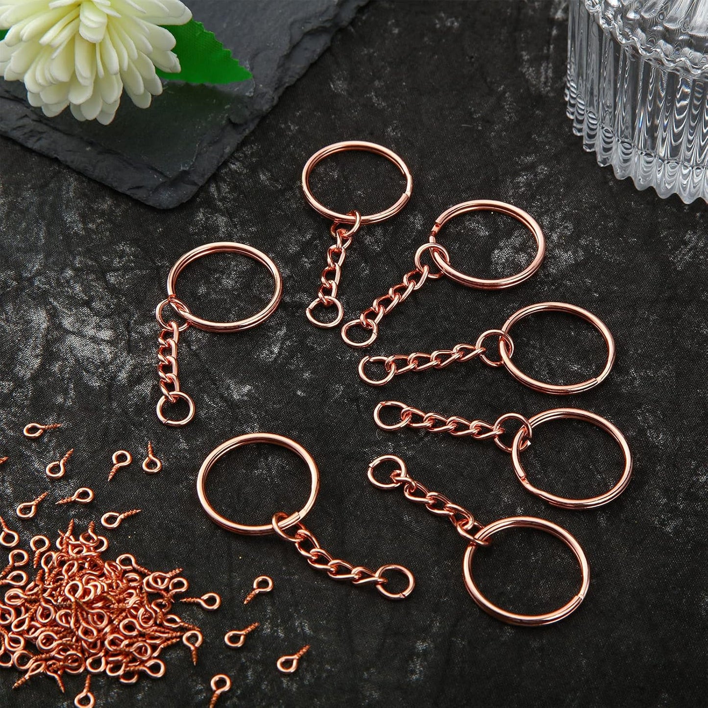 Hotop Peças De Porta-Chaves Para Artesanato 25 Mm, Ouro Rosa