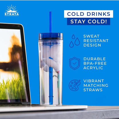 Strata Cups Copos Coloridos Finos com Tampa e Palhinha