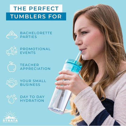 Strata Cups Copos Coloridos Finos com Tampa e Palhinha