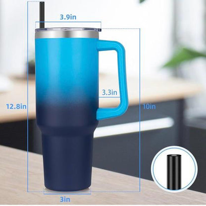 DOMICARE Copo de Aço Inoxidável Reutilizável de 1,182L com Tampa e Pega, com Isolamento a Vácuo, Copo de Viagem para Café, Gradiente Azul